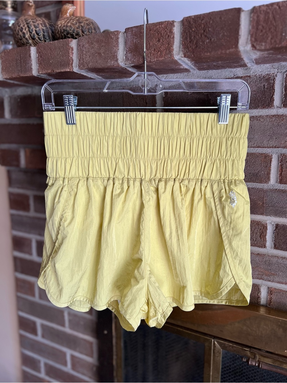 FP Movement by Free People Yellow Smocked Waist Scallop-Hem Athletic Shorts